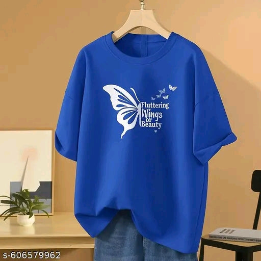 Trendy Women’s Printed Blue Oversized T-Shirt | Loose Fit Casual Wear