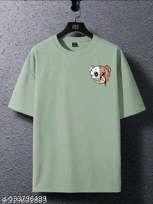 Trendy Oversized Streetwear T-Shirt – ‘Happiness’ Quote & Half Bear Skull Graphic